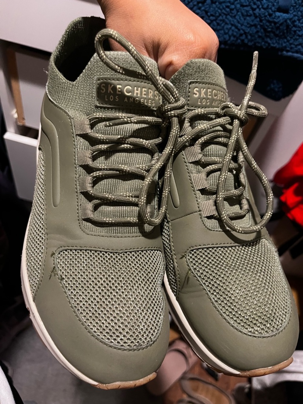 Skechers LA Women’s Olive Green Mesh Lace-Up Sneakers